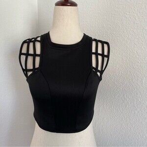 NWT   KTOO Black Crop Top Cut Out Sexy Yoga Glam Sexy Size S